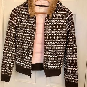 Old Navy zip hoodie jacket warm faux fur trim